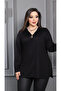 Women's Plus Size Black Neckline Zipper Slit Long Sleeve Blouse - 2