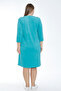 Women's Turquoise Zippered Three-Quarter Sleeve Pocketed Ribbed Stoned Cotton Towel Plus Size Dress - 4