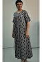 Black Cream Print Short-Sleeved Combed Cotton Viscose Dress with Cut-Outs on the Front and Back - 7