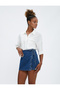 Crop Shirt Linen Blend Off Shoulder Short Sleeve Pocket Detailed