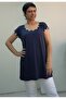 Navy Blue Low Sleeve Combed Cotton Viscose T-Shirt with Dark Blue Stripes