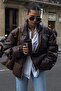 Brown Oversize Basic Leather Coat Mg1387 - 4