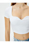 Heart Collar Crop T-Shirt Ribbed Short Sleeve Slim Fit - 5