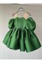 Special Design Emerald Green Tulle Strap Stone Detailed Balloon Sleeve Girl's Evening Dress