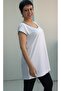 White Black and White Piping Detailed Whole Size Low Sleeve Combed Cotton Viscose T-Shirt - 4