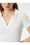 Crop Polo Neck T-Shirt Short Sleeve Slim Fit Camisole Viscose - 5