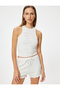 Crop Halter Neck Pajama Top with Ribbed Embroidery Detail