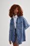CASTDO Kadın Mavi Oversize  Jean Ceket