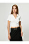 Polo Neck Crop T-Shirt Short Sleeve Ribbed Cotton - 3