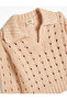 Openwork Polo Neck Sweater Long Sleeve - 3