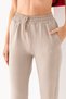 Women's Stone Color Modal Fabric High Waist Double Pocket Soft Textured Rubber Leg Detailed Sweatpants - 3
