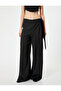 Linen Blended Trousers with Wide Leg and Tie Detail - 3