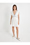 Mini Viscose Dress with V-Neck and Short Sleeves, Stone Detail - 3