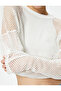 Crop Mesh T-Shirt Long Sleeve Crew Neck - 5