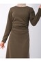 Waist-Cinched Knitted Crepe Lycra Dress -Khaki - 5