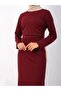 Waist-Cinched Knitted Crepe Lycra Dress - Burgundy - 6