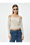 Straps Madonna Neck Off-The-Shoulder T-Shirt Long Sleeve Color Contrast Slim Fit - 3