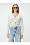 Knitwear Short Cardigan Buttoned Metallic Thread Detailed Long Sleeve V-Neck - 3
