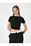 Viscose Short Sleeve Ribbed Crop T-Shirt - Crew Neck - 3