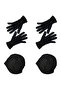 Men's 4-Piece Double Layer Beret Fleece Black Winter Gloves with Ears Beanie Head Scarf Set Set Thermal
