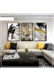 Hari̇kabi̇rev | Black-Gold Color Abstract Sailing Set 01 | Framed Glass Table 3 Pieces Vertical
