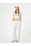V-Neck Printed Cropped T-Shirt - Short Sleeve, Slim Fit - 2
