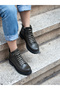 (Velma) Real Leather Lace-Up-Zipper Serrated Non-Slip Rubber Sole Ankle Boots - 5