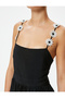 Long Strap Dress Thin Strap Viscous Fabric with Flower Applique Detail - 5