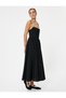 Long Strap Dress Thin Strap Viscous Fabric with Flower Applique Detail - 2