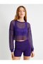 Mesh T-Shirt Sports Crop Loose Fit Long Sleeve Crew Neck - 3