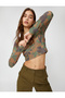 Long Sleeve T-Shirt Crop Crew Neck Ribbed - 2