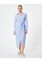 Midi Shirt Dress Long Sleeve Wrap Style with Metal Accessories Standard Fit - 3