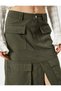 Cargo Midi Denim Skirt with Front Slit Comfortable Fit - 5