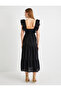 Ruffled Eyelet Embroidery Dress Midi Length Ruffled Square Neck Cotton Poplin - 4