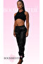 Women's Shardonlu Leather Trousers - Lace-Up Elastic Waist Leather Jogger Pants with Elastic Cuffs Black - 3