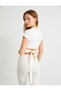 Sports Crop Yoga T-Shirt Short Sleeve Crew Neck Slim Fit with Tie Detail - 3