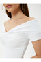 Crop Off the Shoulder Madonna Neck T-Shirt Ribbed Short Sleeve Knot Detail - 5