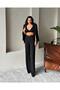BLACK HIGH WAIST PALAZZO MODEL BELTED BOL TROUSERS CREPE PANT - 7