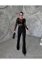 Black High Waist Belted Crepe Fabric Spanish Leg Trousers - 2