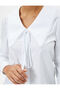 Wide Baby Collar Shirt with Tie Detail Long Sleeve Cotton - 5