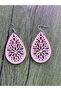 Wooden Carved Dangle Bohemian Pink Earrings
