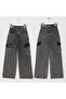 Girl's Wide Leg Jeans with Cargo Pockets - G-622 - Gray