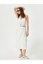 Midi Skirt with Tie Waist and Linen Blend - 2