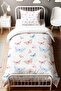 Pink Blue Butterflies Patterned Single Baby Kids Duvet Cover Set - 2