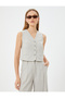 Linen Slim Fit Vest - Striped, Fleto Pocket Detail, V-Neck - 3