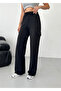 Women's Black Two Thread Waist Elastic Cargo Pocket Wide Leg Sweatpants - 5
