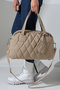 Beige Parachute Fabric Mini Wallet Detailed Quilted Patterned Crossbody Wide Women's Shoulder and Handbag - 6