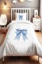 Blue Polka Dot Bow Patterned Single Baby Kids Duvet Cover Set