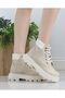 Beige Skin Waterproof Lace up High Sole Women's Boots - 4
