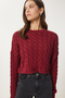 Crew Neck Knitted Motif Sweater Claret Red Lmx0040 - 3